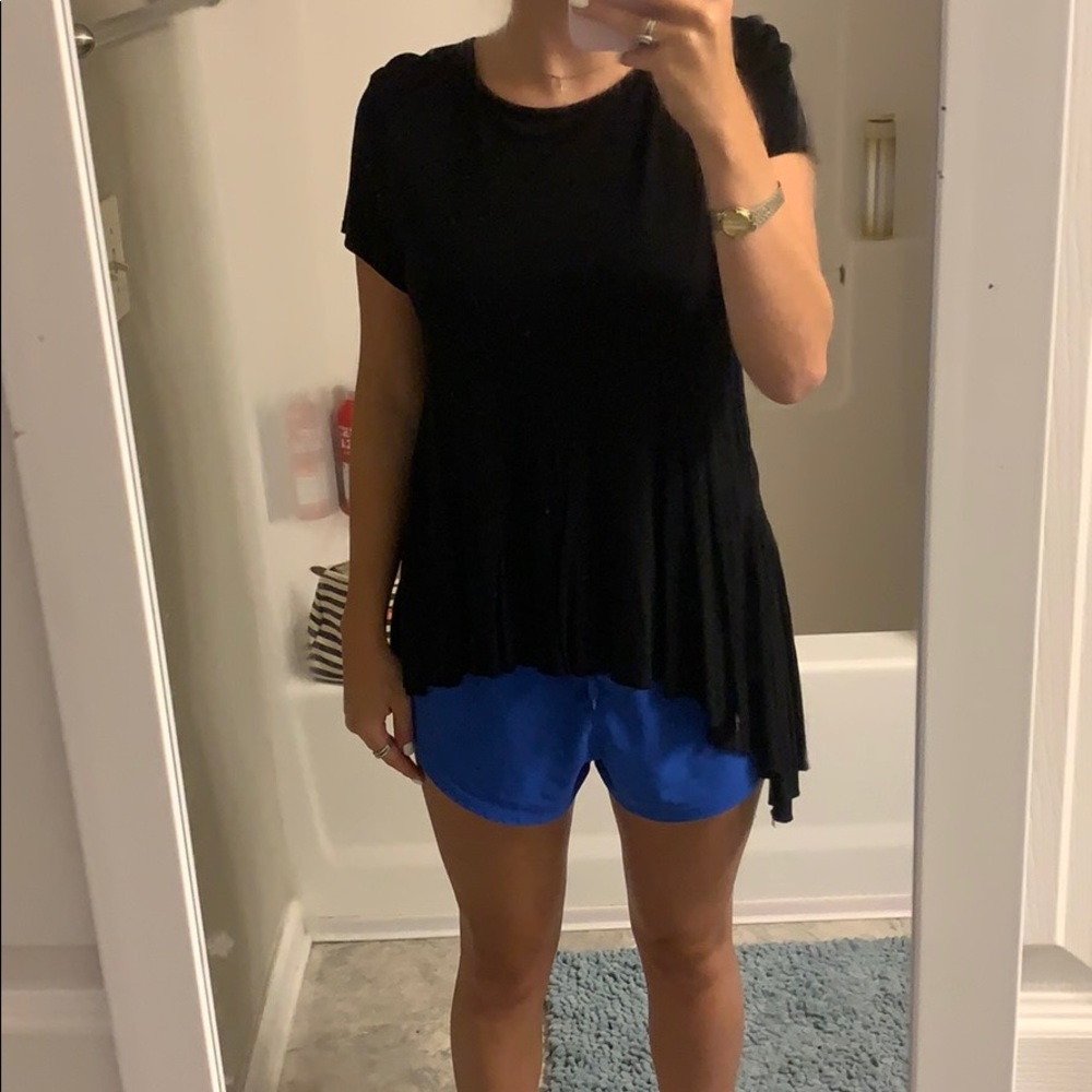 Zara Basic Black Assymetrical Ruffle Drape Shirt
